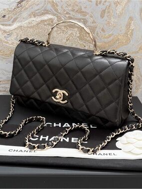 Chanel 25S Mini Coco Crush Gold Top Handle Caviar Leather Flap Bag